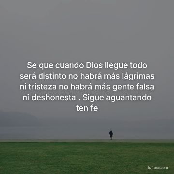 Se que cuando Dios llegue todo será distinto no habrá más lágrimas ni tristeza no habrá más gente falsa ni deshonesta . Sigue aguantando ten fe