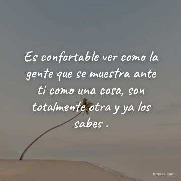 Es confortable ver como la gente que se muestra ante ti como una cosa, son totalmente otra y ya los sabes .