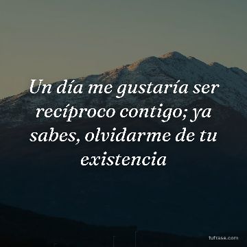 Un día me gustaría ser recíproco contigo; ya sabes, olvidarme de tu existencia