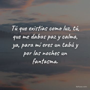 Tú que existías como luz, tú, que me dabas paz y calma, ya, para mí eres un tabú y por las noches un fantasma.