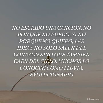 NO ESCRIBO UNA CANCIÓN, NO POR QUE NO PUEDO, SI NO PORQUE NO QUIERO, LAS IDEAS NO SOLO SALEN DEL CORAZÓN SINO QUE TAMBIEN CAEN DEL CIELO. MUCHOS LO CONOCEN COMO LLUVIA. EVOLUCIONARIO