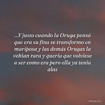 ...Y justo cuando la Oruga pensó que era su fina se transformo en mariposa y las demás Orugas la vehian rara y queria que volviese a ser como era pero ella ya tenia alas