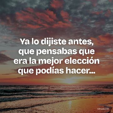 Ya lo dijiste antes, que pensabas que era la mejor elección que podías hacer...