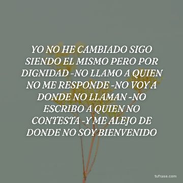 YO NO HE CAMBIADO SIGO SIENDO EL MISMO PERO POR DIGNIDAD -NO LLAMO A QUIEN NO ME RESPONDE -NO VOY A DONDE NO LLAMAN -NO ESCRIBO A QUIEN NO CONTESTA -Y ME ALEJO DE DONDE NO SOY BIENVENIDO