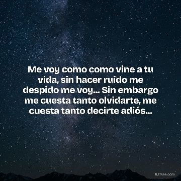 Me voy como como vine a tu vida, sin hacer ruido me despido me voy... Sin embargo me cuesta tanto olvidarte, me cuesta tanto decirte adiós...