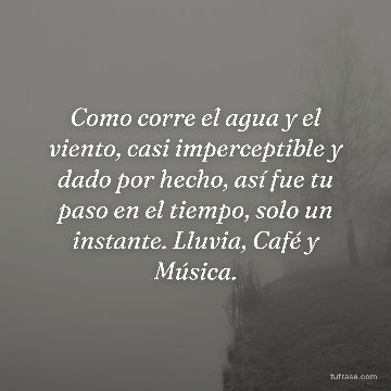 Como corre el agua y el viento, casi imperceptible y dado por hecho, así fue tu paso en el tiempo, solo un instante. Lluvia, Café y Música.