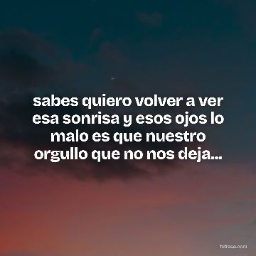 sabes quiero volver a ver esa sonrisa y esos ojos lo malo es que nuestro orgullo que no nos deja...