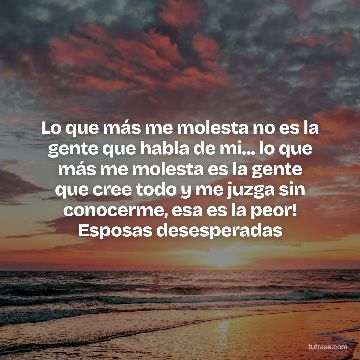 Lo que más me molesta no es la gente que habla de mi... lo que más me molesta es la gente que cree todo y me juzga sin conocerme, esa es la peor! Esposas desesperadas