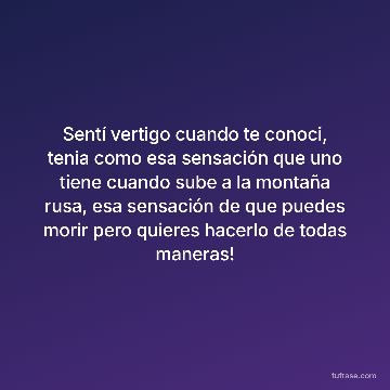 Sentí vertigo cuando te conoci, tenia como esa sensación que uno tiene cuando sube a la montaña rusa, esa sensación de que puedes morir pero quieres hacerlo de todas maneras!