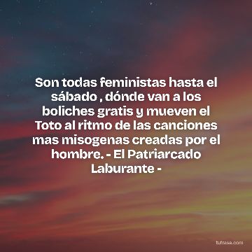 Son todas feministas hasta el sábado , dónde van a los boliches gratis y mueven el Toto al ritmo de las canciones mas misogenas creadas por el hombre. - El Patriarcado Laburante -