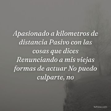 Apasionado a kilometros de distancia Pasivo con las cosas que dices Renunciando a mis viejas formas de actuar No puedo culparte, no