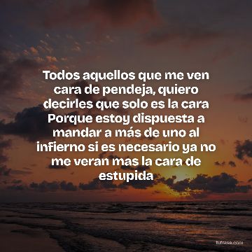 Todos aquellos que me ven cara de pendeja, quiero decirles que solo es la cara Porque estoy dispuesta a mandar a más de uno al infierno si es necesario ya no me veran mas la cara de estupida