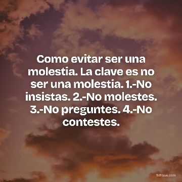 Como evitar ser una molestia. La clave es no ser una molestia. 1.-No insistas. 2.-No molestes. 3.-No preguntes. 4.-No contestes.