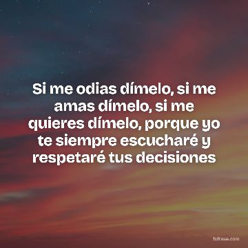 Si me odias dímelo, si me amas dímelo, si me quieres dímelo, porque yo te siempre escucharé y respetaré tus decisiones