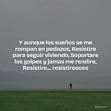 Y aunque los sueños se me rompan en pedazos, Resistire para seguir viviendo, Soportare los golpes y jamas me rendire, Resistire... resistireeeee