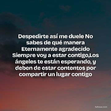 Despedirte así me duele No sabes de qué manera Eternamente agradecido Siempre voy a estar contigo,Los ángeles te están esperando, y deben de estar contentos por compartir un lugar contigo