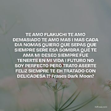 TE AMO FLAKUCHI TE AMO DEMASIADO TE AMO MAS I MAS CADA DIA NOMAS QUIERO QUE SEPAS QUE SIEMPRE SERE ESA SOMBRA QUE TE AMA MI DESEO SIEMPRE FUE TENERTE EN MI VIDA I FUTURO NO SOY PERFECTO PERO TRATO ASERTE FELIZ SIEMPRE TE EH TRATADO CON DELICADESA ?? Frases Dark Moon?