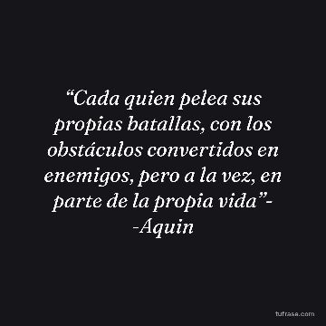“Cada quien pelea sus propias batallas, con los obstáculos convertidos en enemigos, pero a la vez, en parte de la propia vida”- -Aquin
