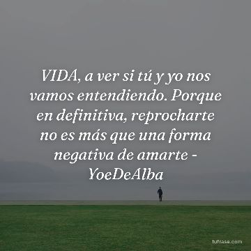 VIDA, a ver si tú y yo nos vamos entendiendo. Porque en definitiva, reprocharte no es más que una forma negativa de amarte - YoeDeAlba