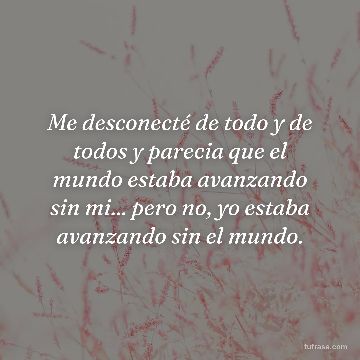 Me desconecté de todo y de todos y parecia que el mundo estaba avanzando sin mi... pero no, yo estaba avanzando sin el mundo.