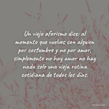 Un viejo aforismo dice: al momento que vuelves con alguien por costumbre y no por amor, simplemente no hay amor no hay nada solo una vieja rutina cotidiana de todos los días.