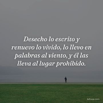 Desecho lo escrito y renuevo lo vivido, lo llevo en palabras al viento, y él las lleva al lugar prohibido.