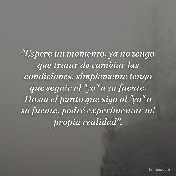 "Espere un momento, ya no tengo que tratar de cambiar las condiciones, simplemente tengo que seguir al "yo" a su fuente. Hasta el punto que sigo al "yo" a su fuente, podré experimentar mi propia realidad”.