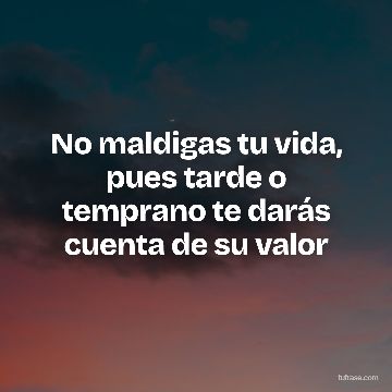 No maldigas tu vida, pues tarde o temprano te darás cuenta de su valor