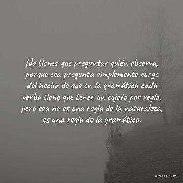 No tienes que preguntar quién observa, porque esa pregunta simplemente surge del hecho de que en la gramática cada verbo tiene que tener un sujeto por regla, pero esa no es una regla de la naturaleza, es una regla de la gramática.