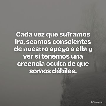 Cada vez que suframos ira, seamos conscientes de nuestro apego a ella y ver si tenemos una creencia oculta de que somos débiles.