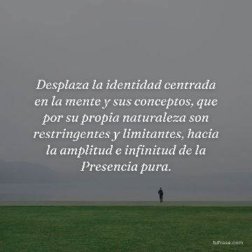 Desplaza la identidad centrada en la mente y sus conceptos, que por su propia naturaleza son restringentes y limitantes, hacia la amplitud e infinitud de la Presencia pura.