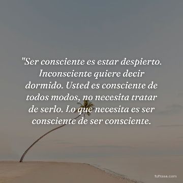 "Ser consciente es estar despierto. Inconsciente quiere decir dormido. Usted es consciente de todos modos, no necesita tratar de serlo. Lo que necesita es ser consciente de ser consciente.
