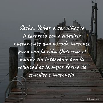 Sesha: Volver a ser niños lo interpreto como adquirir nuevamente una mirada inocente para con la vida. Observar el mundo sin intervenir con la voluntad es la mejor forma de sencillez e inocencia.