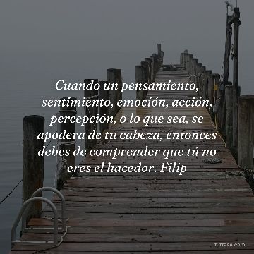 Cuando un pensamiento, sentimiento, emoción, acción, percepción, o lo que sea, se apodera de tu cabeza, entonces debes de comprender que tú no eres el hacedor. Filip