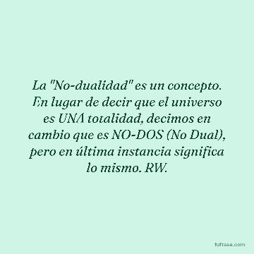 La "No-dualidad" es un concepto. En lugar de decir que el universo es UNA totalidad, decimos en cambio que es NO-DOS (No Dual), pero en última instancia significa lo mismo. RW.