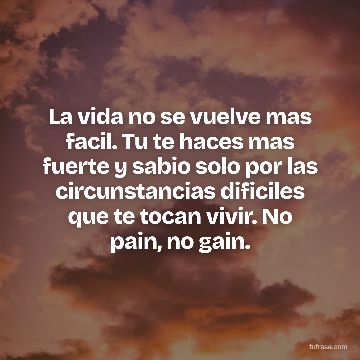 La vida no se vuelve mas facil. Tu te haces mas fuerte y sabio solo por las circunstancias dificiles que te tocan vivir. No pain, no gain.