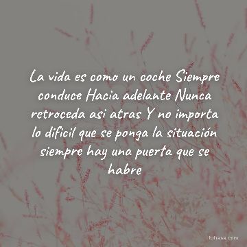 La vida es como un coche Siempre conduce Hacia adelante Nunca retroceda asi atras Y no importa lo dificil que se ponga la situación siempre hay una puerta que se habre