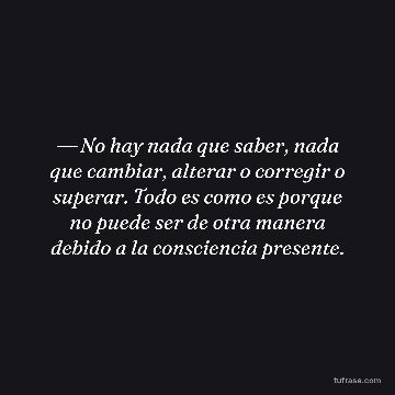 ― No hay nada que saber, nada que cambiar, alterar o corregir o superar. Todo es como es porque no puede ser de otra manera debido a la consciencia presente.