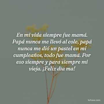 En mi vida siempre fue mamá. Papá nunca me llevó al cole, papá nunca me dió un pastel en mi cumpleaños, todo fue mamá. Por eso siempre y para siempre mi vieja. ¡Feliz día ma!