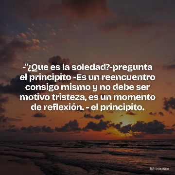 -''¿Que es la soledad?-pregunta el principito -Es un reencuentro consigo mismo y no debe ser motivo tristeza, es un momento de reflexión. - el principito.