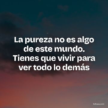 La pureza no es algo de este mundo. Tienes que vivir para ver todo lo demás