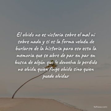 El olvido no es victoria sobre el mal ni sobre nada y si es la forma velada de burlarse de la historia para eso esta la memoria que se abre de par en par en busca de algún que le devuelva lo perdido no olvida quien finge olvido sino quien puede olvidar