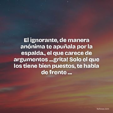 El ignorante, de manera anónima te apuñala por la espalda., el que carece de argumentos ...grita! Solo el que los tiene bien puestos, te habla de frente ...