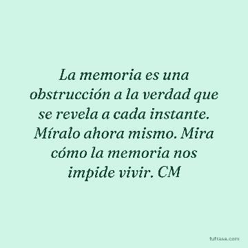 La memoria es una obstrucción a la verdad que se revela a cada instante. Míralo ahora mismo. Mira cómo la memoria nos impide vivir. CM