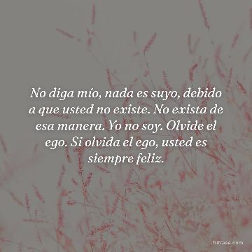 No diga mío, nada es suyo, debido a que usted no existe. No exista de esa manera. Yo no soy. Olvide el ego. Si olvida el ego, usted es siempre feliz.