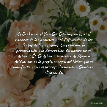 El Brahman, el Yo o Ser Supremo no es ni el hacedor de las acciones ni el disfrutador de los frutos de las acciones. La creación, la preservación y la destrucción del mundo no se deben a Él. Se deben a la acción de Maya o Avidya, que es la propia energía del Señor que se manifiesta como el proceso del mundo o Samsara. Sivananda