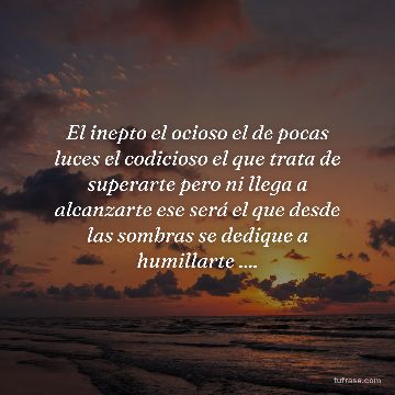 El inepto el ocioso el de pocas luces el codicioso el que trata de superarte pero ni llega a alcanzarte ese será el que desde las sombras se dedique a humillarte ....