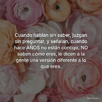 Cuando hablan sin saber, juzgan sin preguntar, y señalan, cuando hace AÑOS no están contigo, NO saben cómo eres, le dicen a la gente una versión diferente a lo que eres.