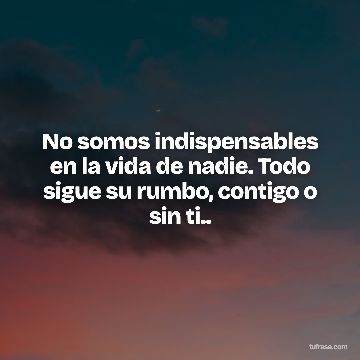 No somos indispensables en la vida de nadie. Todo sigue su rumbo, contigo o sin ti..