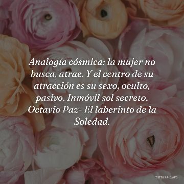 Analogía cósmica: la mujer no busca, atrae. Y el centro de su atracción es su sexo, oculto, pasivo. Inmóvil sol secreto. Octavio Paz- El laberinto de la Soledad.